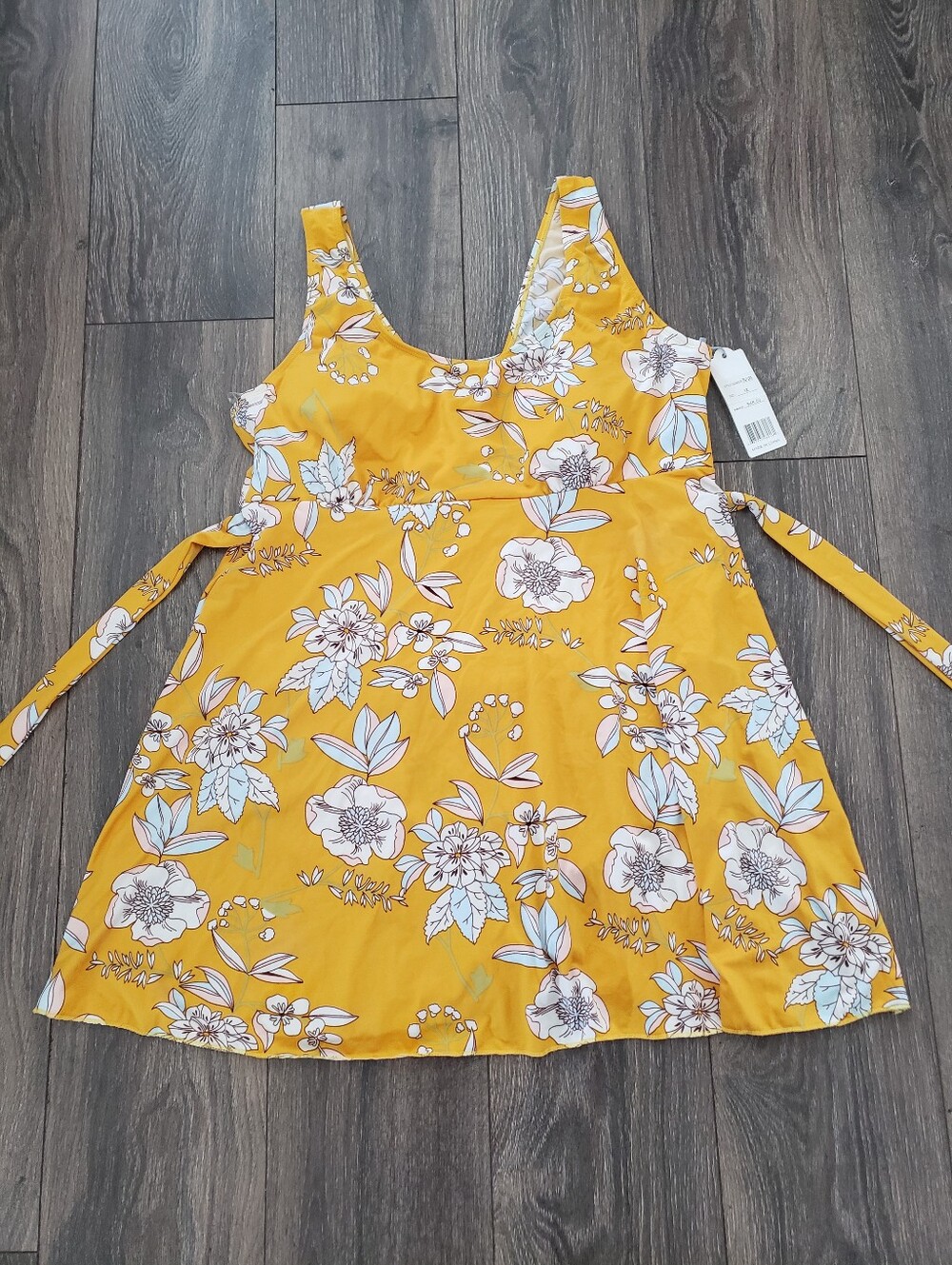 Mustard Yellow Floral Swim Dress One Piece Bathing Suit 1X New With Tags